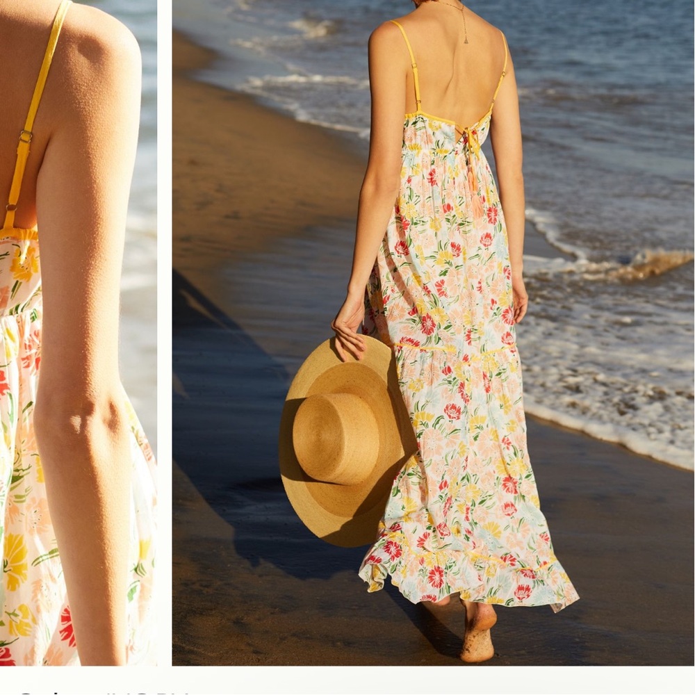 Anthropologie Floral Maxi Dress with Yellow Straps